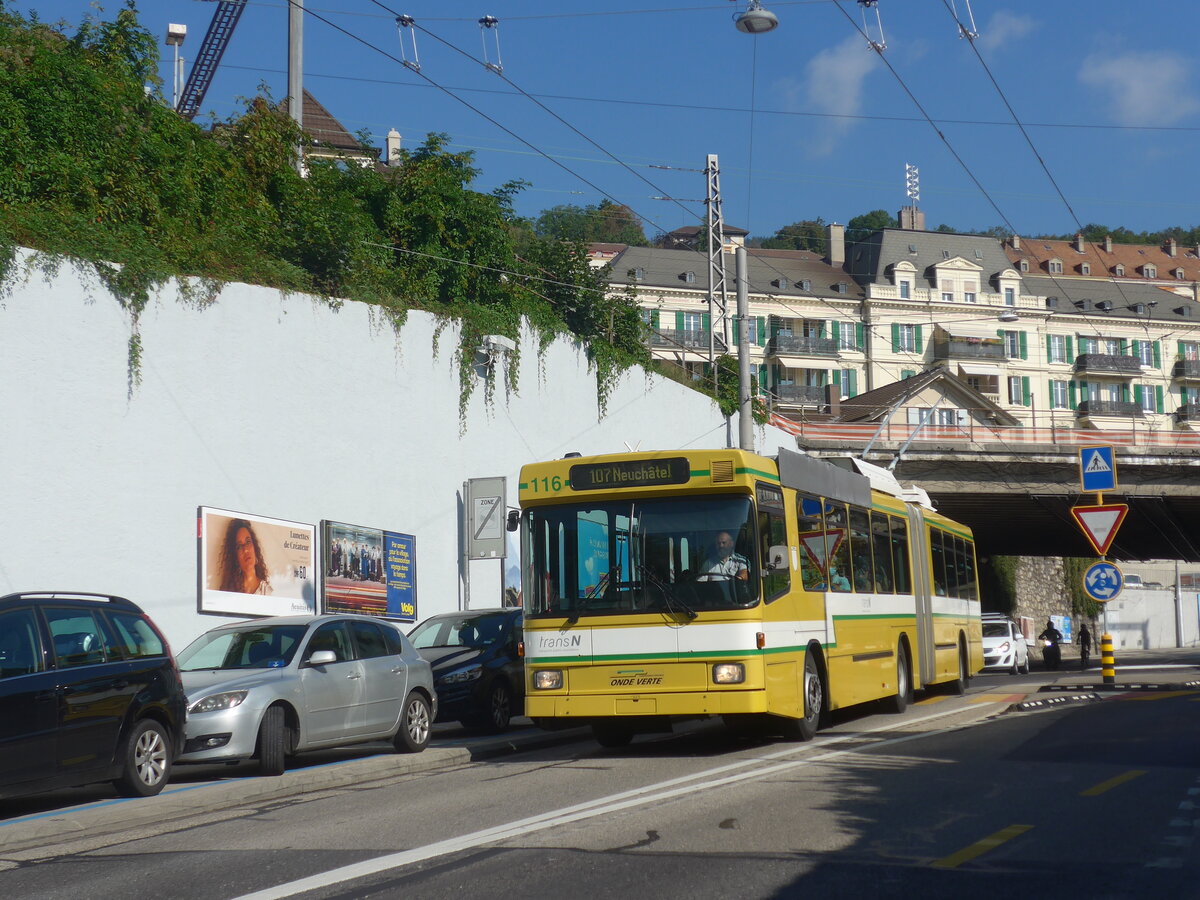 (228'082) - transN, La Chaux-de-Fonds - Nr. 116 - NAW/Hess Gelenktrolleybus (ex TN Neuchtel Nr. 116) am 18. September 2021 in Neuchtel, Avenue de la Gare