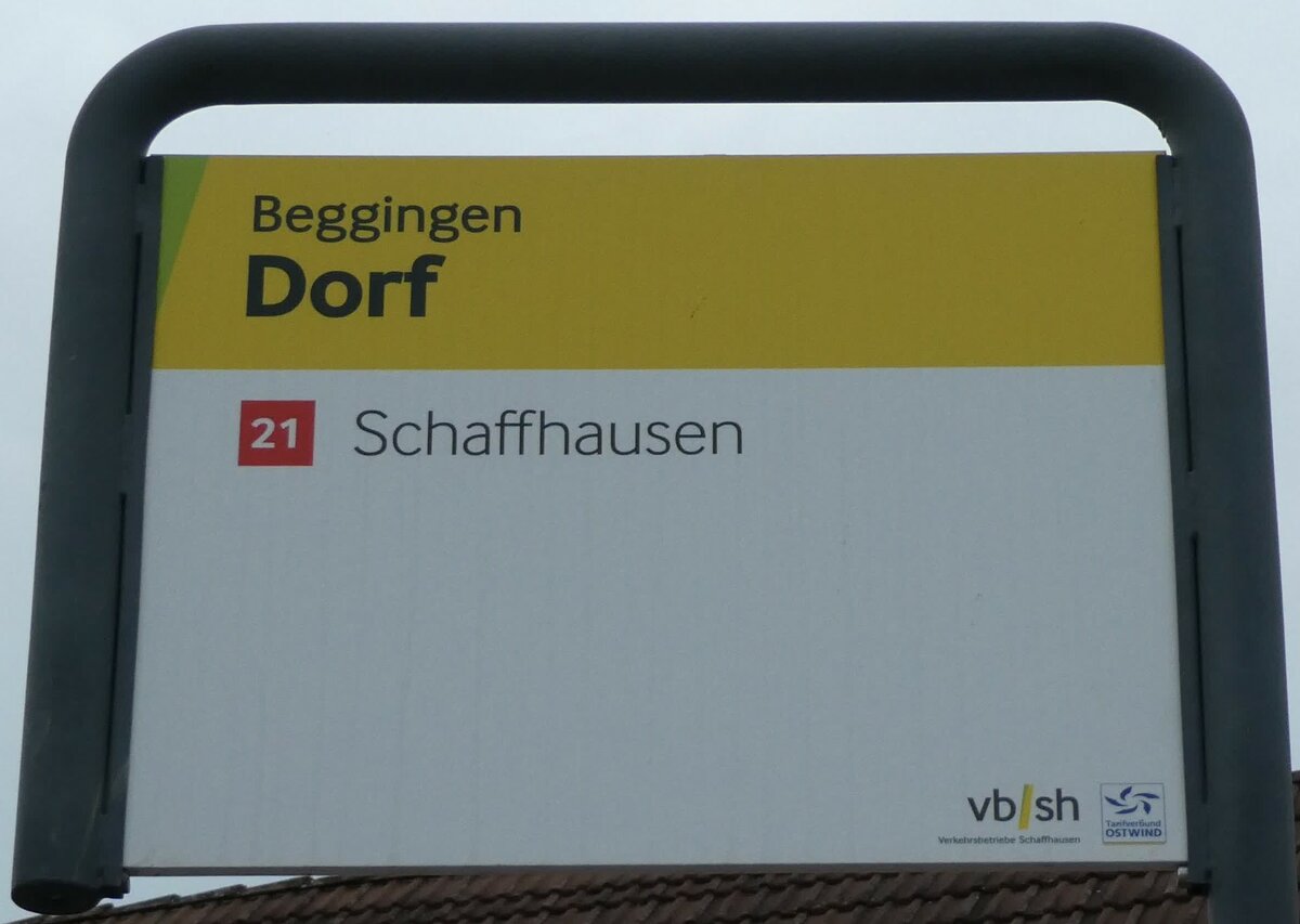 (228'405) - VB/SH-Haltestellenschild - Beggingen, Dorf - am 26. September 2021