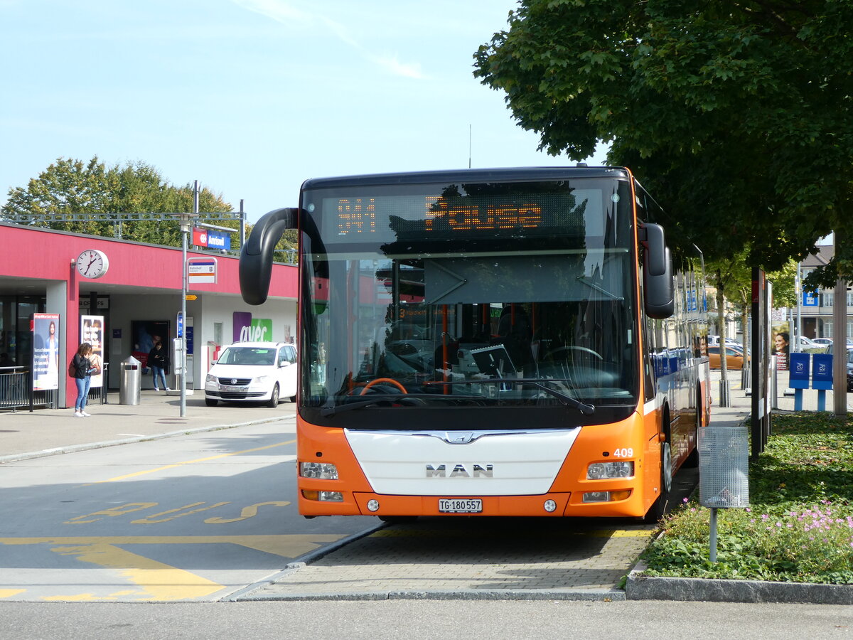 (228'459) - AOT Amriswil - Nr. 409/TG 180'557 - MAN (ex Nr. 14) am 27. September 2021 beim Bahnhof Amriswil