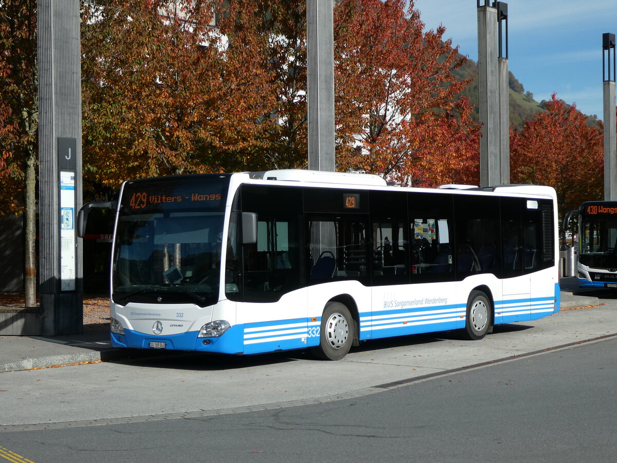 (229'499) - BSW Sargans - Nr. 332/SG 169'343 - Mercedes am 20. Oktober 2021 beim Bahnhof Sargans