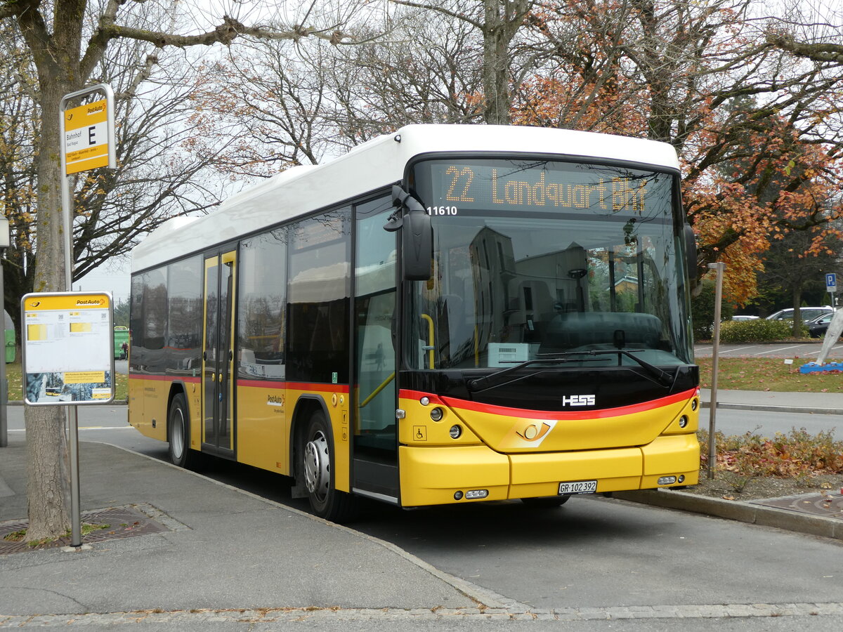 (230'544) - Gessinger, Bad Ragaz - GR 102'392 - Scania/Hess am 12. November 2021 beim Bahnhof Bad Ragaz