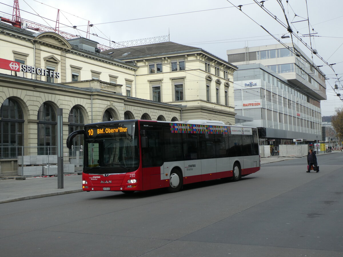 (230'845) - SW Winterthur - Nr. 232/ZH 725'232 - MAN am 21. November 2021 beim Hauptbahnhof Winterthur