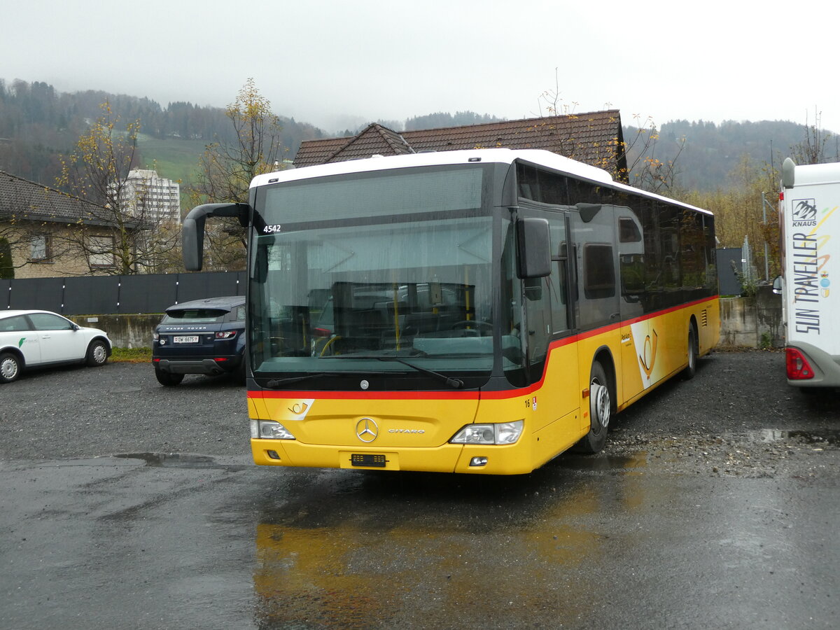 (230'955) - PostAuto Zentralschweiz - Nr. 16 - Mercedes (ex Nr. 99; ex Engeloch, Riggisberg Nr. 5; ex Eurobus, Bern; ex PostAuto Bern) am 27. November 2021 in Sarnen, Garage