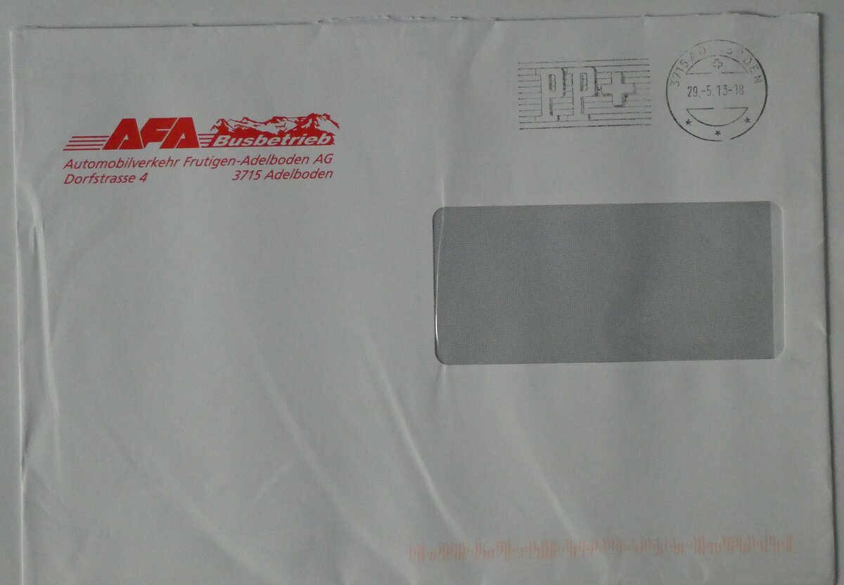 (231'227) - AFA-Briefumschlag vom 29. Mai 2013 am 13. Dezember 2021 in Thun