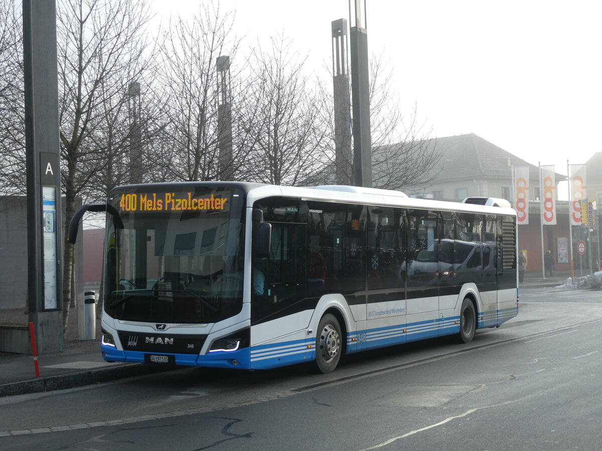 (231'285) - BSW Sargans - Nr. 348/SG 297'515 - MAN am 15. Dezember 2021 beim Bahnhof Sargans