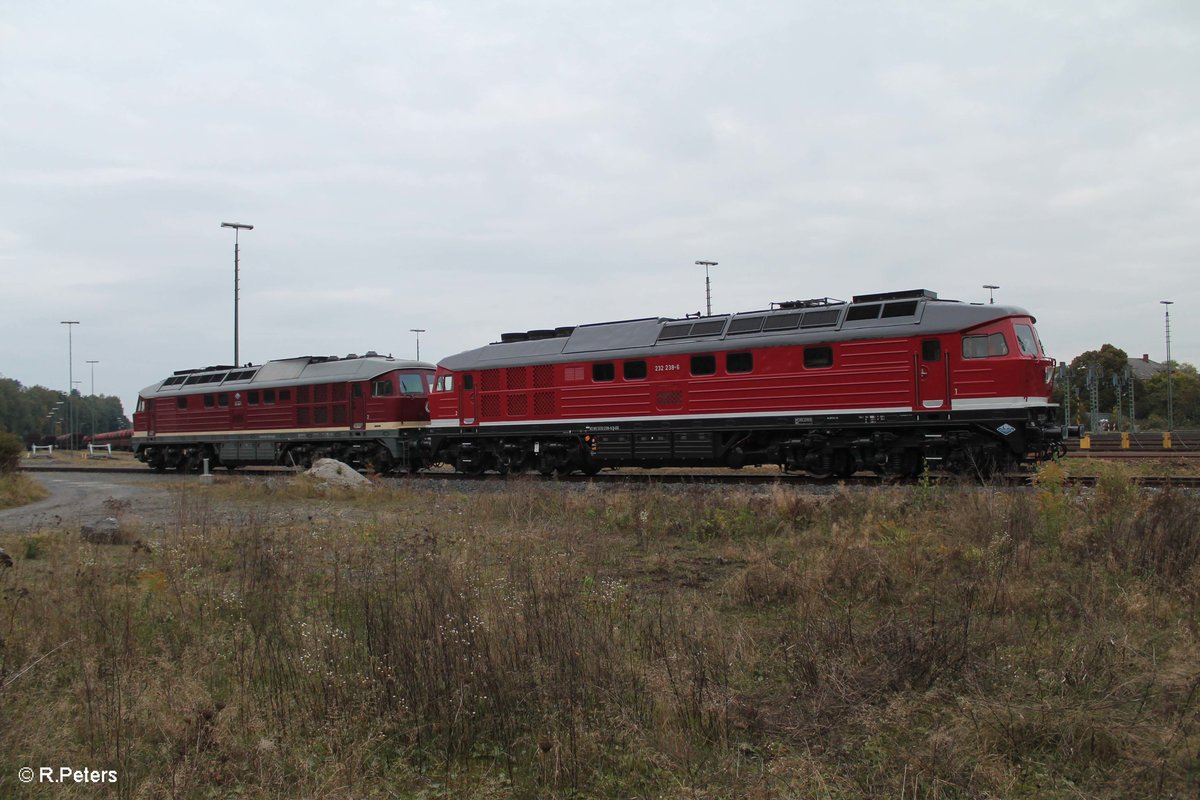 232 238 und 132 158 haben am morgens ein Kesselzug nach Marktredwitz gebracht, wärend das Lokpersonal sich ausruhe für die Rückleistung blieb Zeit für Portraiaufnahmen. 11.10.16