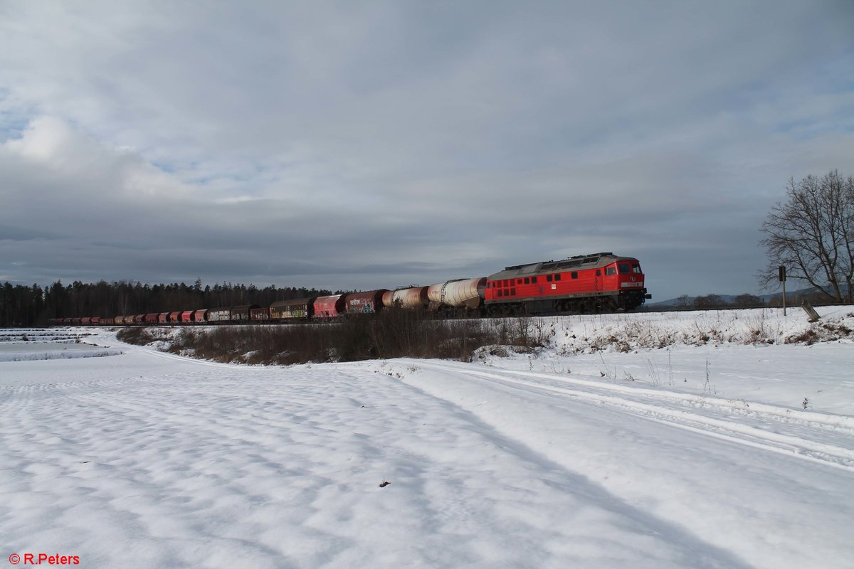 232 254 mit dem EZ 51716 Nürnberg - Senftenberg kurz vor Wiesau. 22.01.21