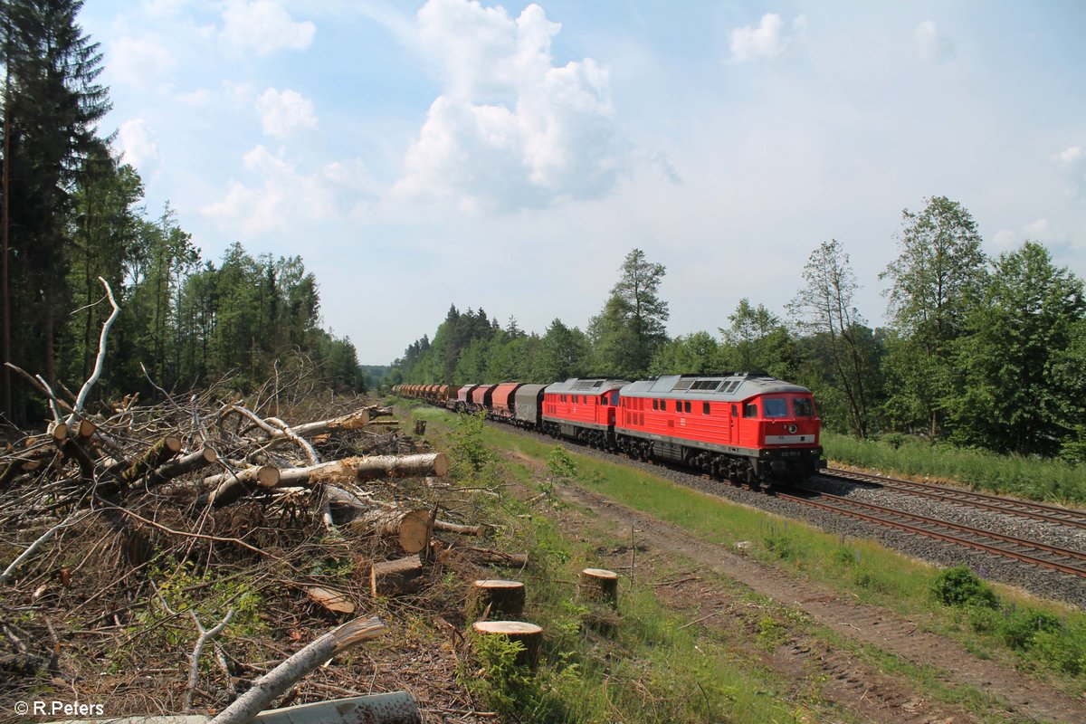 232 571 und 232 262 ziehen den EZ 51716 von Nürnberg Richtung Hof zwischen Reuth bei Erbendorf und Wiesau/Oberpfalz. 27.05.18