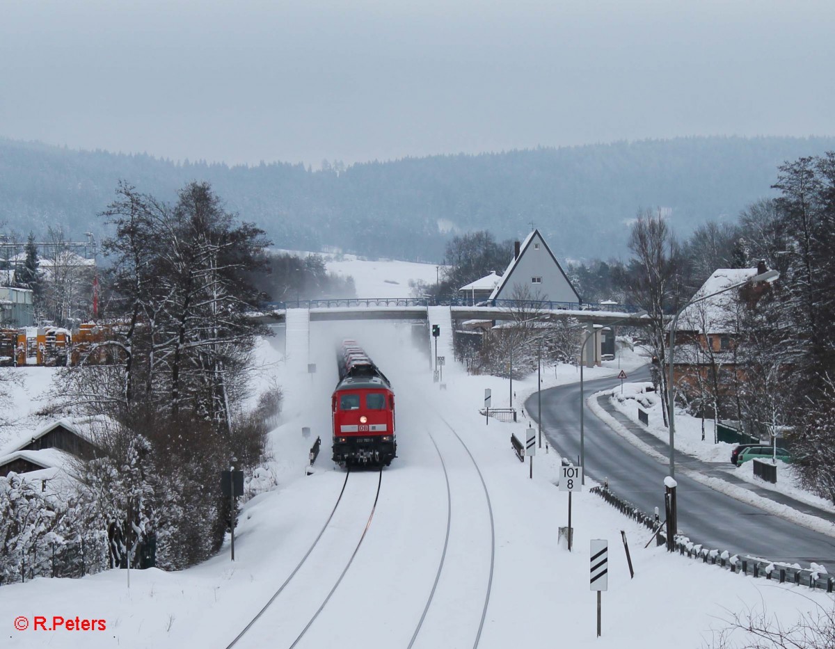 232 703-9 zieht mit dem 47382 Cheb - Nürnberg Gefco Autologistika durch Immenreuth. 01.02.15