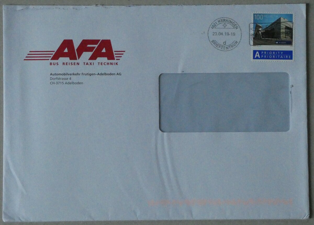 (232'063) - AFA-Briefumschlag vom 23. April 2019 am 18. Januar 2022 in Thun