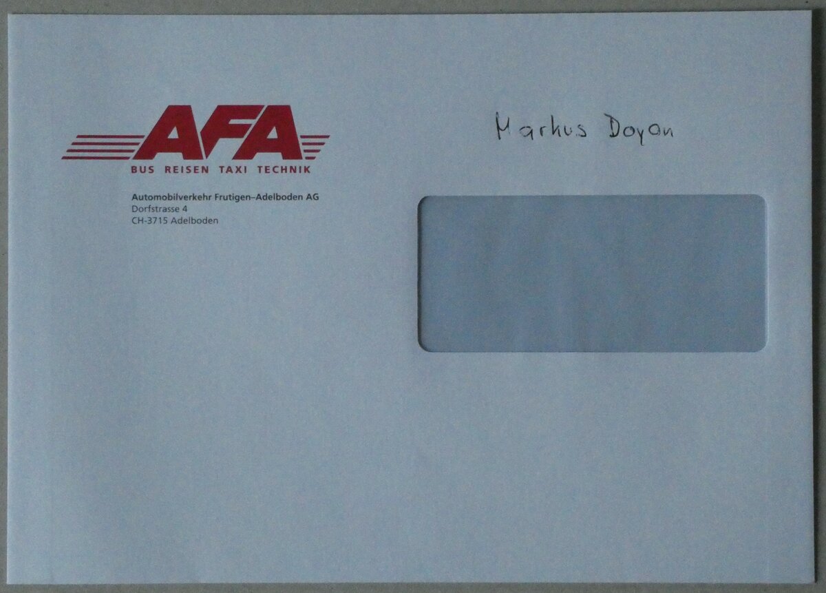 (232'064) - AFA-Briefumschlag von 2019 am 18. Januar 2022 in Thun