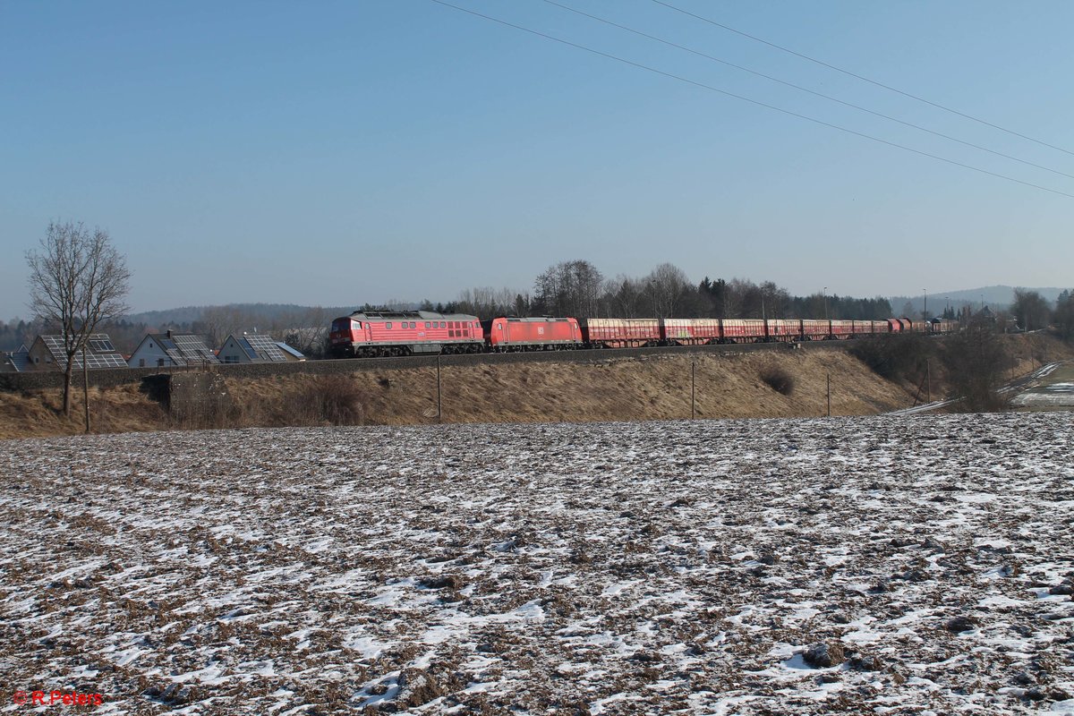 233 217 zieht den EZ716 Nrnberg - Zwickau samt 185 074 bei Pechbrunn. 21.02.18