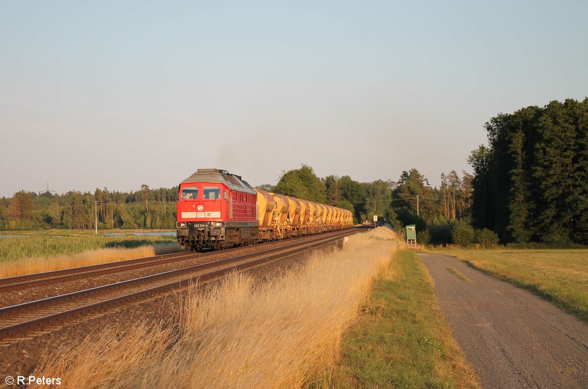 233 314-4 mit einem Schotterzug in Richtung Marktredwitz bei Oberteich. 20.07.22