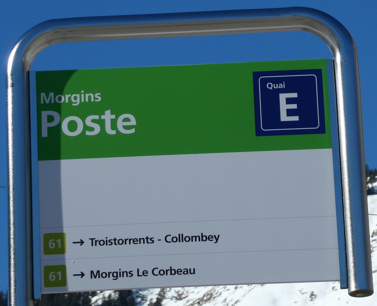 (233'175) - tpc-Haltestellenschild - Morgins, Poste - am 26. Februar 2022