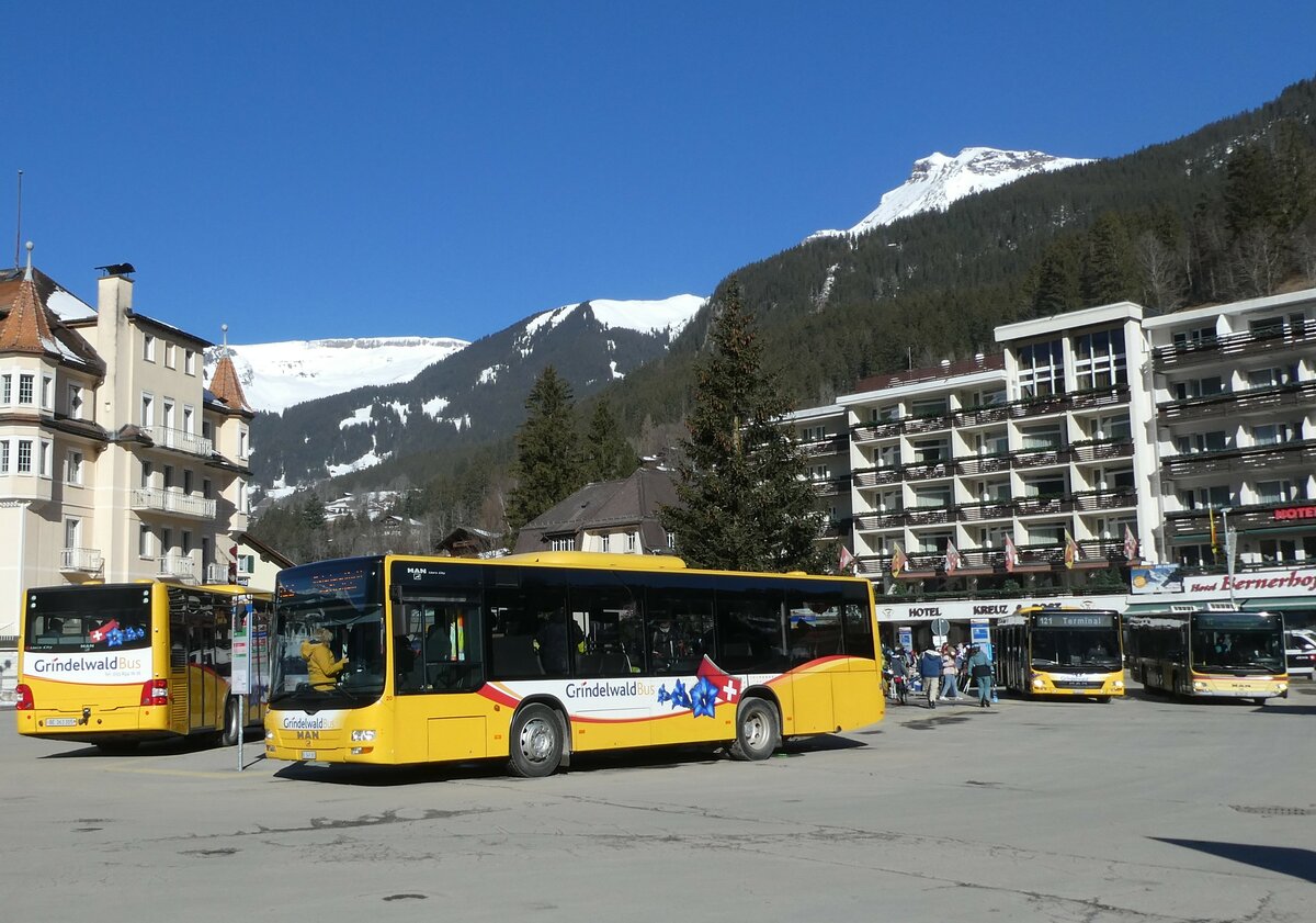 (233'250) - Grindelwaldbus, Grindelwald - Nr. 20/BE 349'361 - MAN/Gppel am 27. Februar 2022 beim Bahnhof Grindelwald