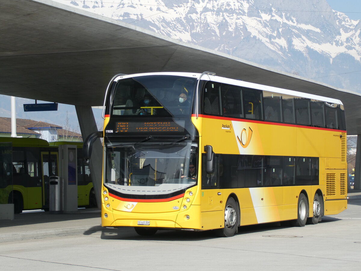 (233'524) - PostAuto Ostschweiz - SG 445'309 - Alexander Dennis (ex CarPostal Ouest; ex PostAuto Ostschweiz SG 445'309) am 8. Mrz 2022 beim Bahnhof Buchs