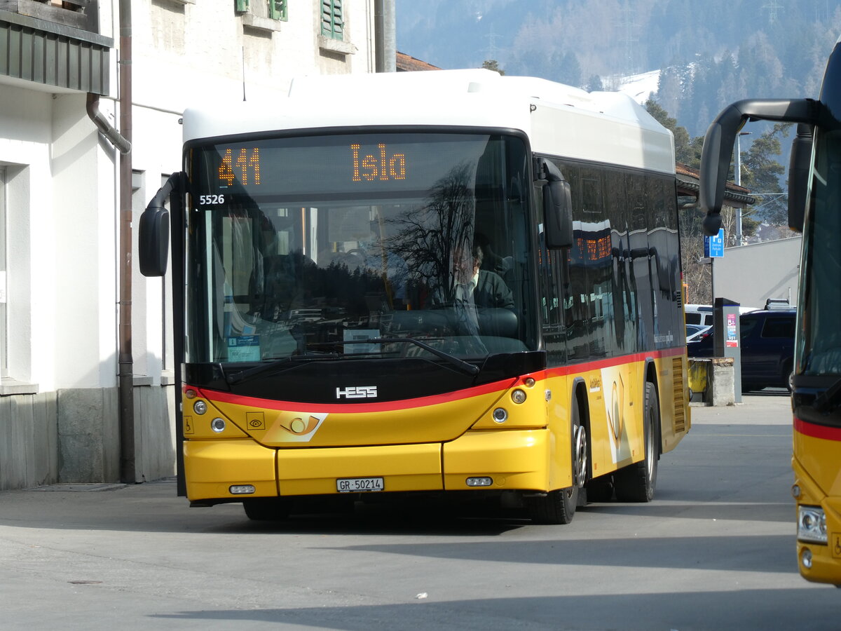 (233'782) - PostAuto Graubnden - Nr. 8/GR 50'214 - Scania/Hess (ex Fontana, Ilanz Nr. 8) am 11. Mrz 2022 beim Bahnhof Ilanz