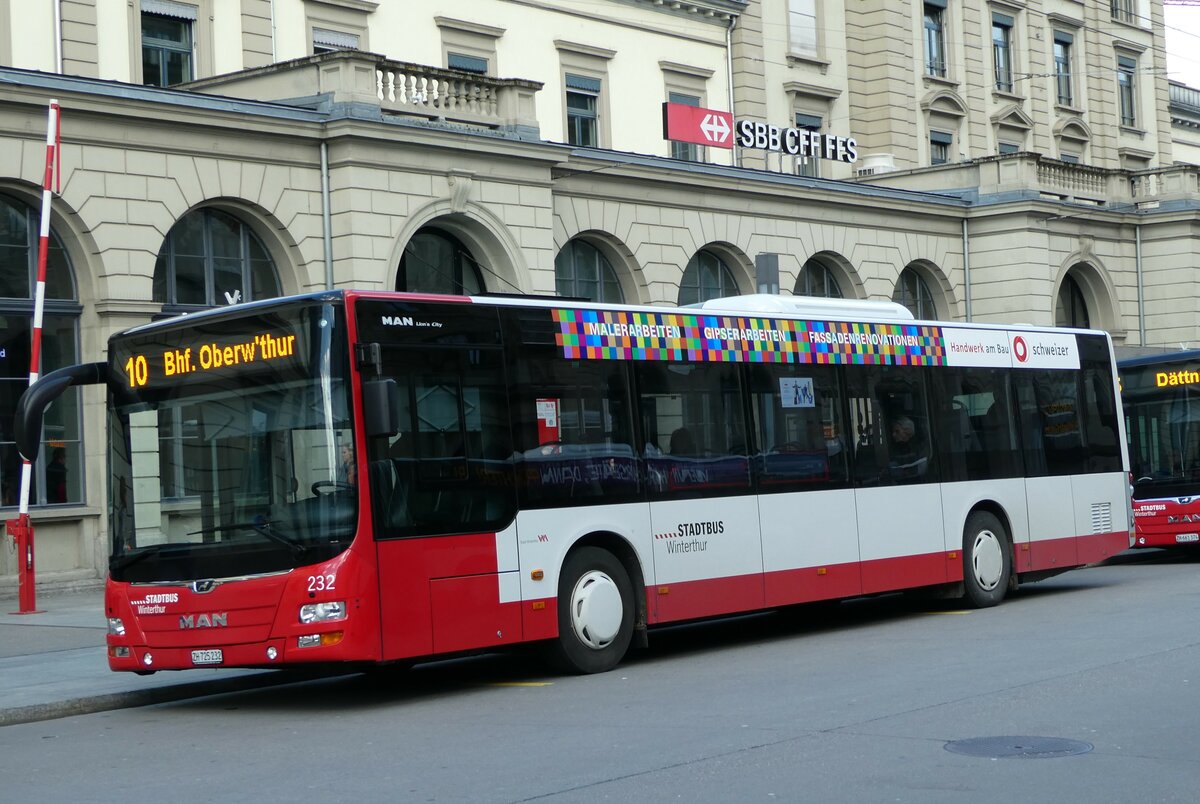 (234'335) - SW Winterthur - Nr. 232/ZH 725'232 - MAN am 10. April 2022 beim Hauptbahnhof Winterthur