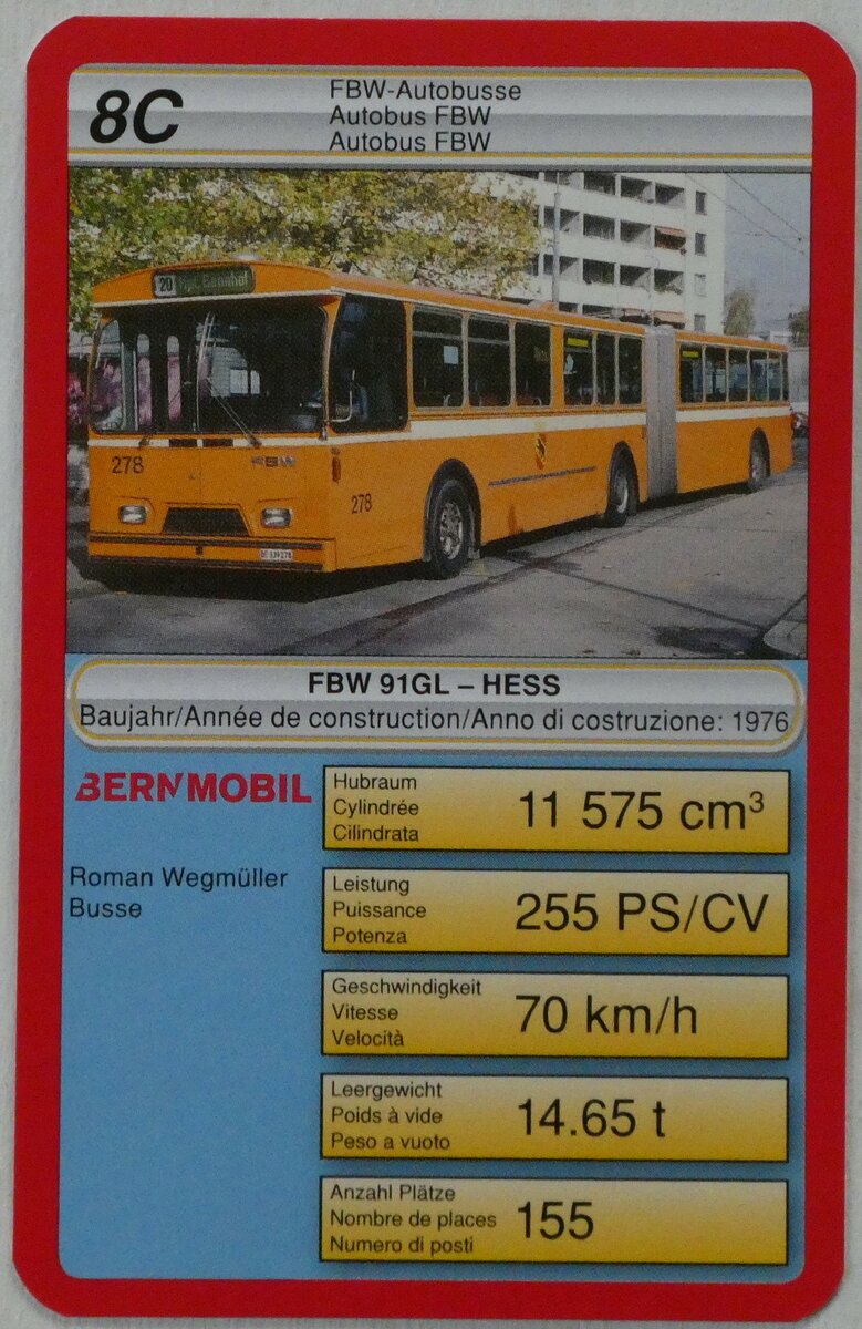 (234'513) - Quartett-Spielkarte mit SVB Bern Nr. 278 am 12. April 2022 in Thun