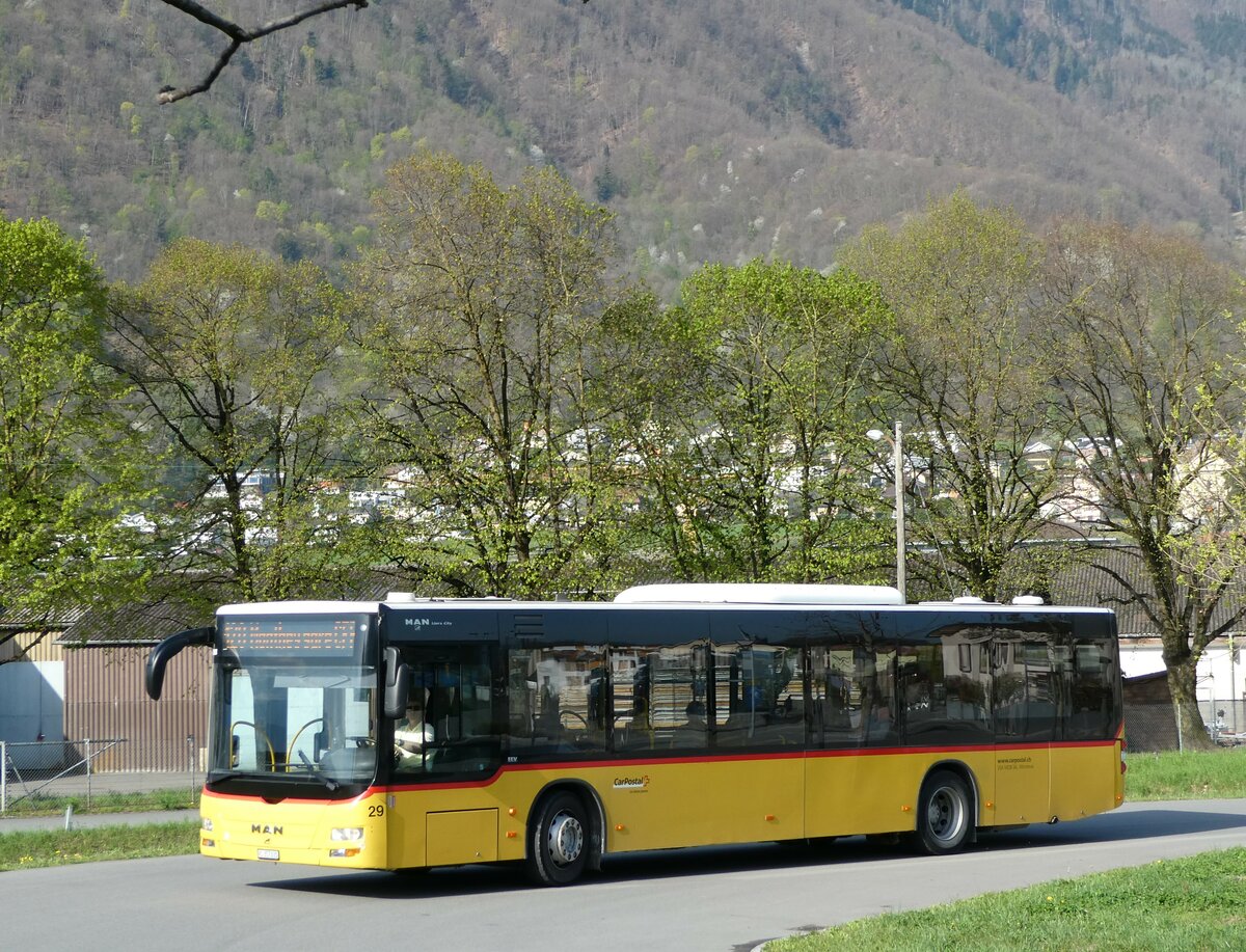 (234'540) - MOB Montreux - Nr. 29/VS 357'035 - MAN am 15. April 2022 beim Bahnhof Vouvry