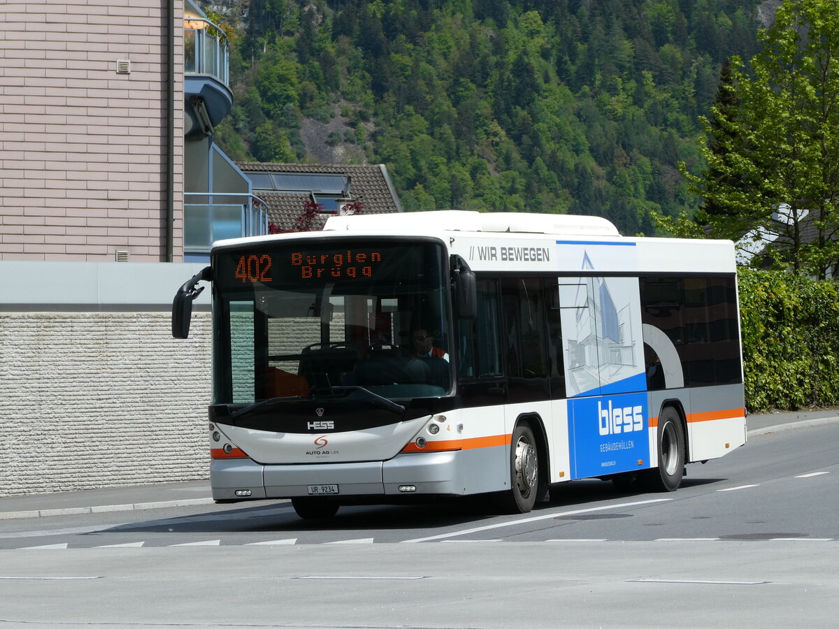 (235'475) - AAGU Altdorf - Nr. 4/UR 9234 - Scania/Hess am 8. Mai 2022 beim Bahnhof Altdorf