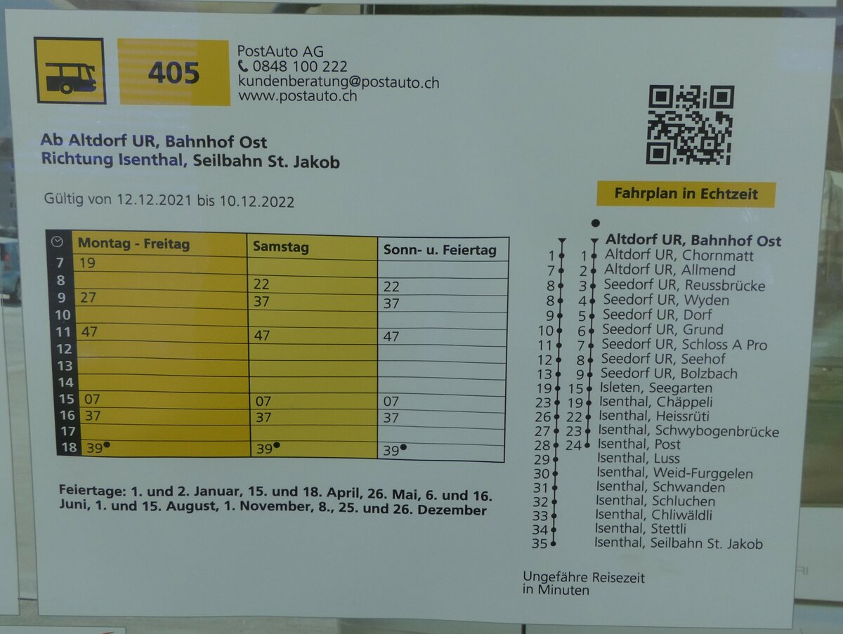 (235'481) - PostAuto-Fahrplan ab Altdorf nach Isenthal am 8. Mai 2022 beim Bahnhof Altdorf