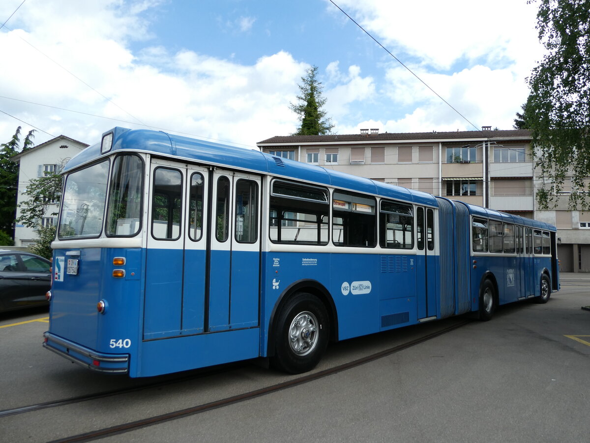 (236'397) - VBZ Zrich (TMZ) - Nr. 540/ZH 187'540 - Saurer/Saurer (ex Nr. 7540; ex Nr. 540) am 28. Mai 2022 in Zrich, Wartau