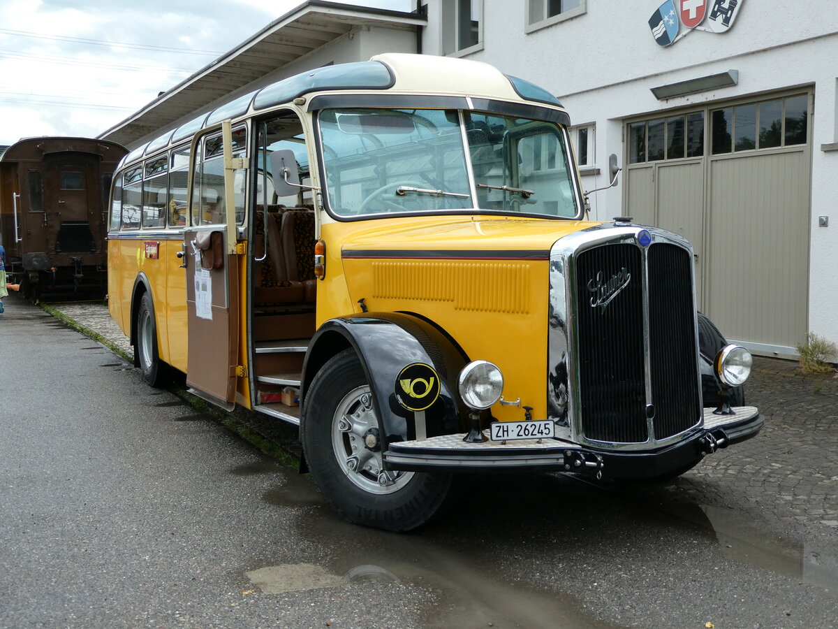 (236'798) - Mosimann, Aesch - ZH 26'245 - Saurer/Tscher (ex diverse Besitzer; ex Fravi, Andeer) am 5. Juni 2022 in Brugg, Bahnpark