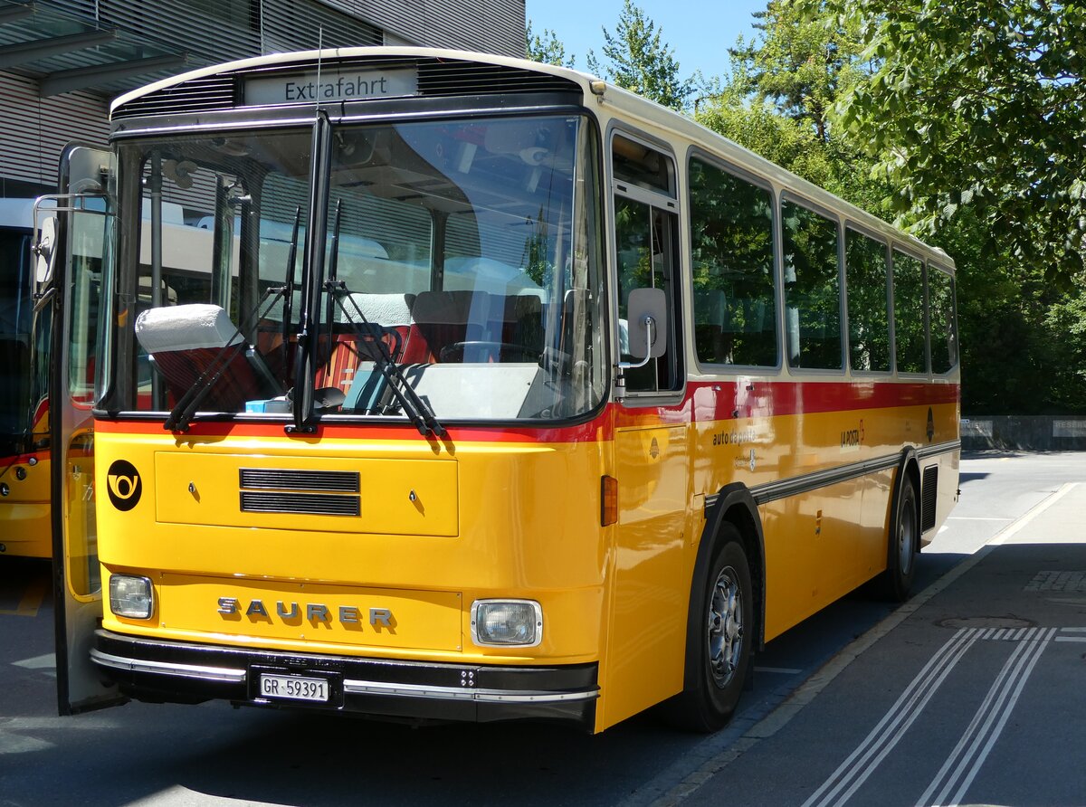 (237'176) - Gaudenz, Andeer - GR 59'391 - Saurer/R&J (ex Mark, Andeer; ex PostAuto Graubnden; ex P 24'350) am 12. Juni 2022 beim Bahnhof Landquart