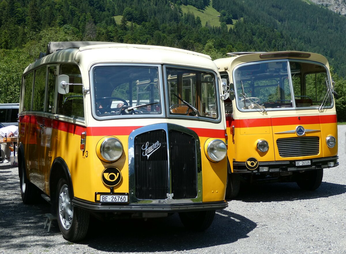 (237'623) - Schmid, Thrishaus - Nr. 3/BE 26'760 - Saurer/Gangloff (ex Geiger, Adelboden Nr. 3) am 26. Juni 2022 in Kiental, Tschingelsee