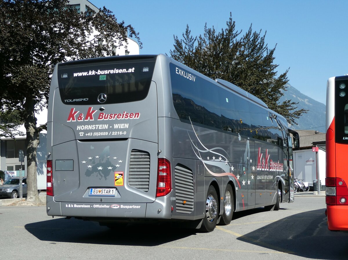 (238'086) - Aus Oesterreich: k&k Busreisen, Hornstein - EU STAR 1 - Mercedes am 16. Juli 2022 beim Bahnhof Martigny