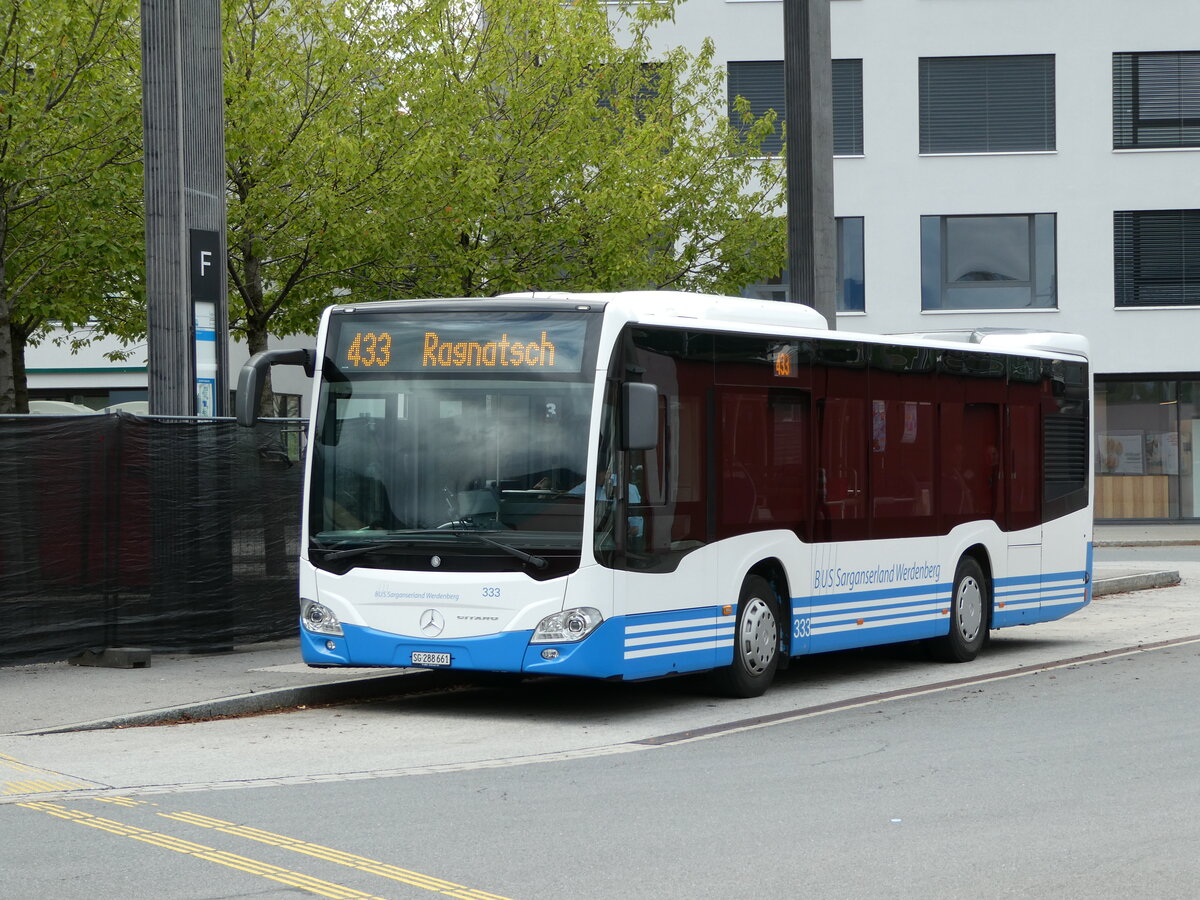 (239'303) - BSW Sargans - Nr. 333/SG 288'661 - Mercedes am 20. August 2022 beim Bahnhof Sargans