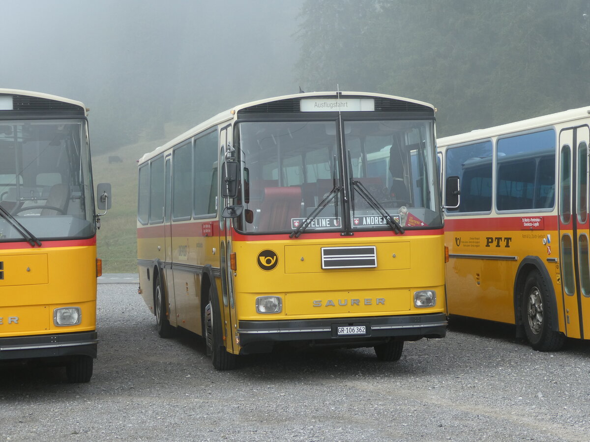 (239'775) - Ackermann, Landquart - GR 106'362 - Saurer/R&J (ex Fssler, Unteriberg; ex Schrch, Gutenburg Nr. 6; ex P 24'358) am 28. August 2022 in Stalden, Langis