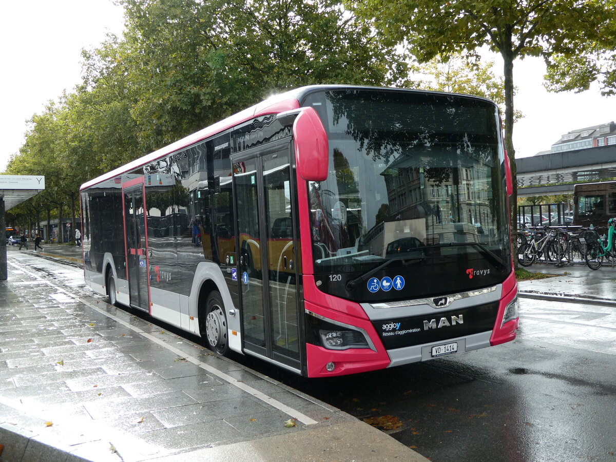 (240'485) - TRAVYS Yverdon - Nr. 120/VD 1414 - MAN am 2. Oktober 2022 beim Bahnhof Yverdon