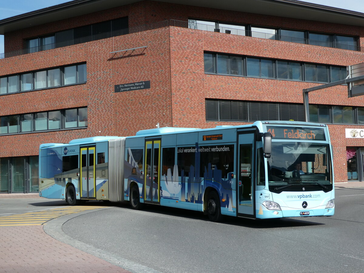 (240'965) - BOS PS Anstalt, Vaduz - Nr. 597/FL 40'239 - Mercedes (ex PLA Vaduz Nr. 65) am 11. Oktober 2022 beim Bahnhof Schaan