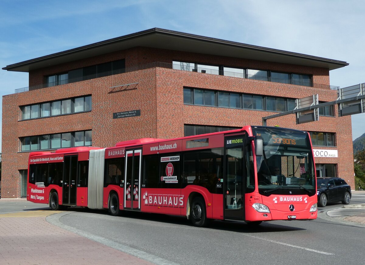 (240'967) - BOS PS Anstalt, Vaduz - Nr. 598/FL 40'240 - Mercedes (ex PLA Vaduz Nr. 56; ex PLA Vaduz Nr. 58) am 11. Oktober 2022 beim Bahnhof Schaan