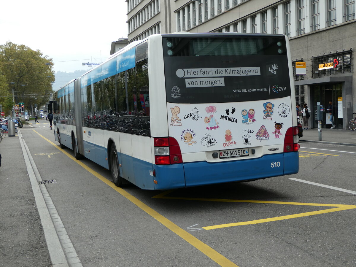 (241'637) - VBZ Zrich - Nr. 510/ZH 601'510 - MAN am 20. Oktober 2022 in Zrich, Sihlpost