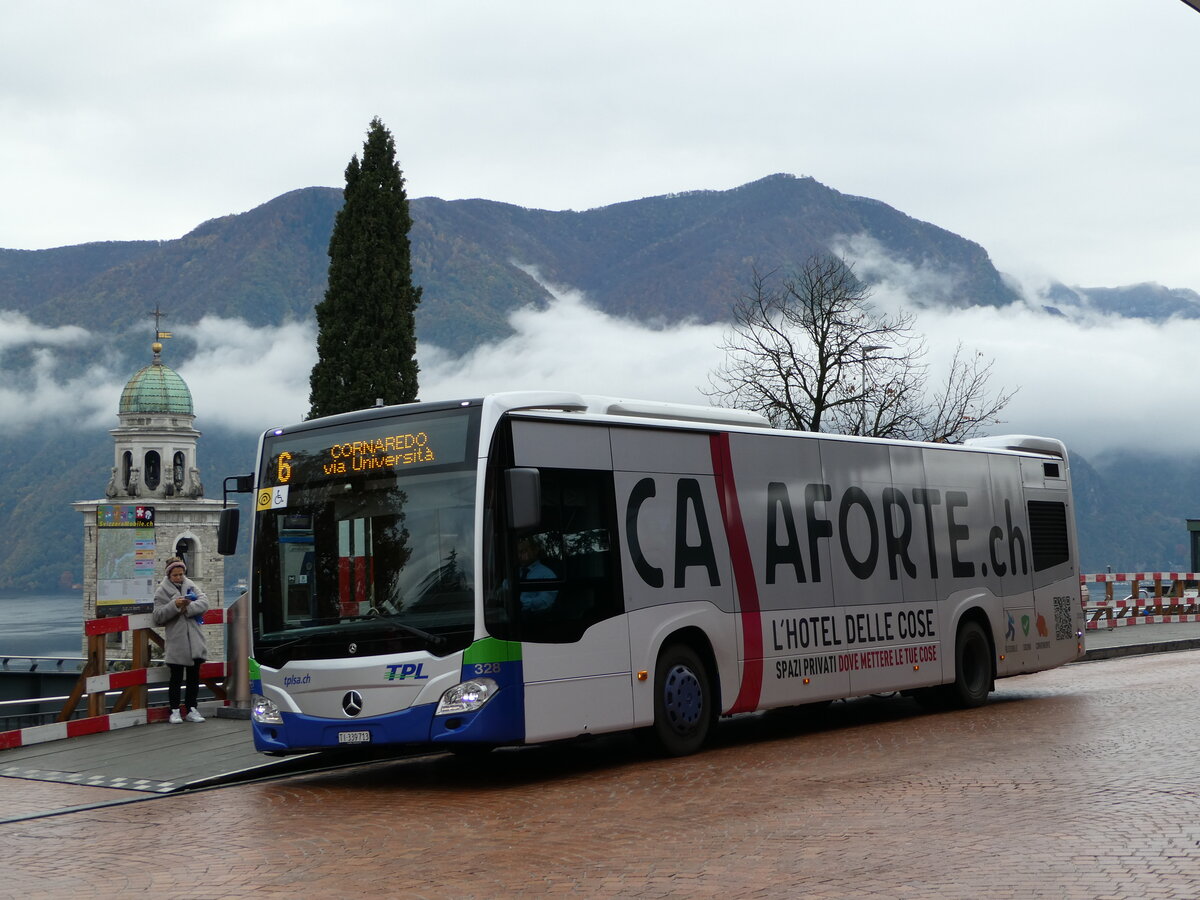 (242'765) - TPL Lugano - Nr. 328/TI 339'713 - Mercedes am 16. November 2022 beim Bahnhof Lugano