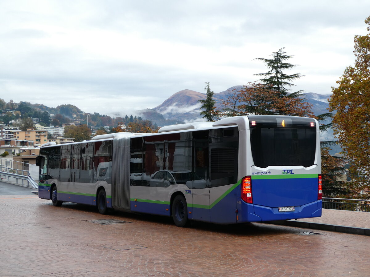 (242'768) - TPL Lugano - Nr. 448/TI 339'503 - Mercedes am 16. November 2022 beim Bahnhof Lugano