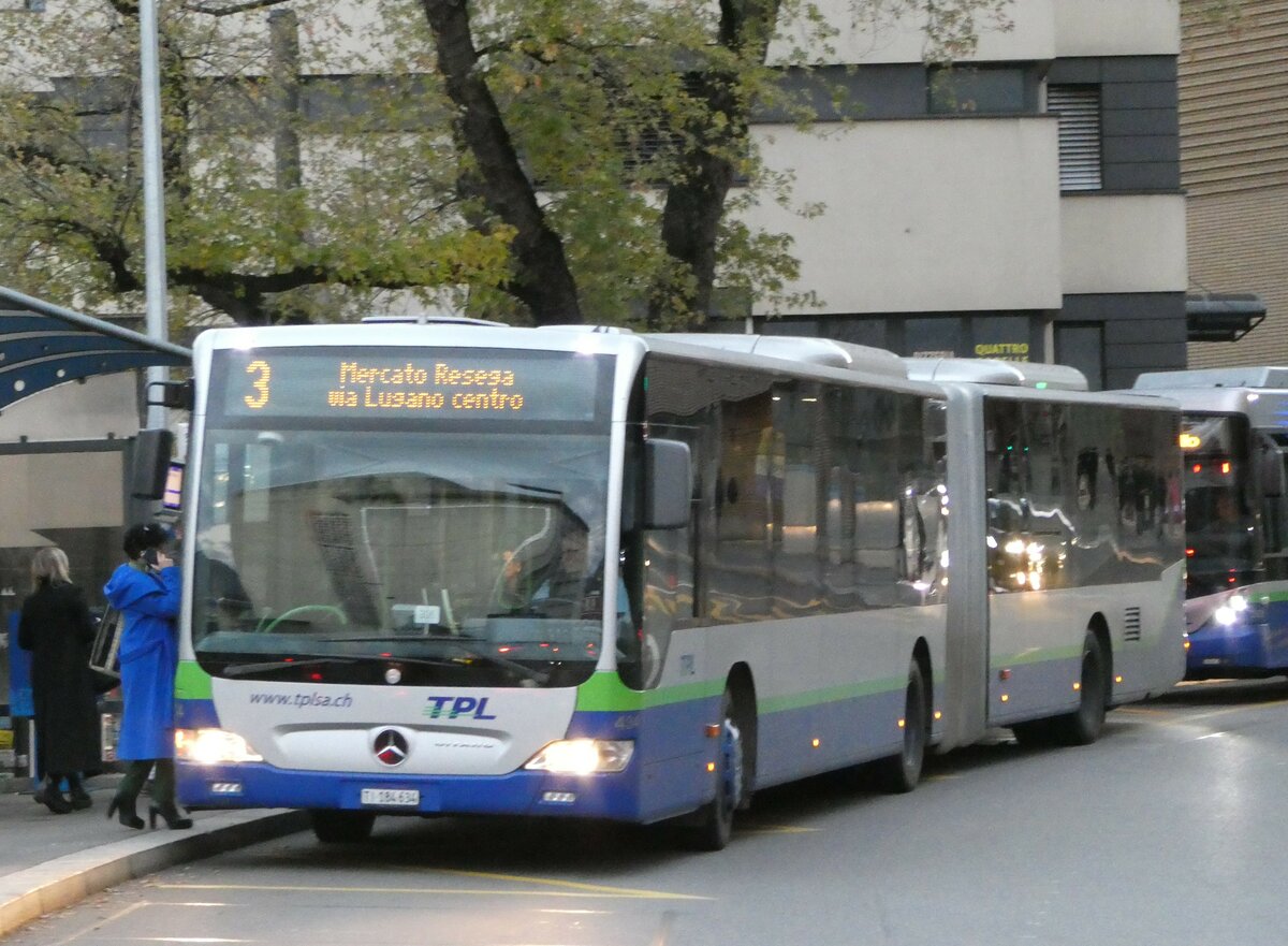 (242'963) - TPL Lugano - Nr. 434/TI 184'634 - Mercedes am 17. November 2022 beim Bahnhof Lugano