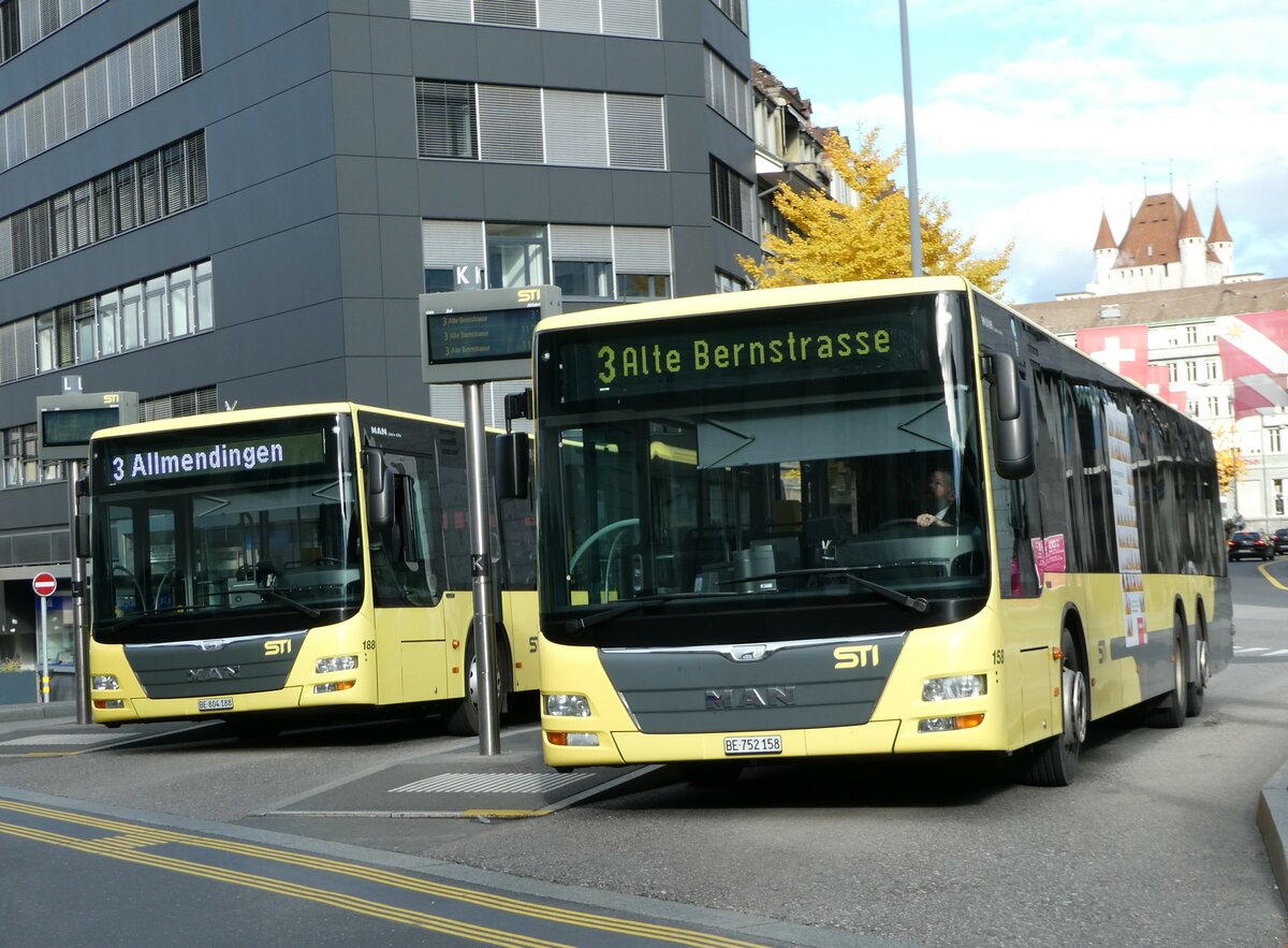 (243'033) - STI Thun - Nr. 158/BE 752'158 - MAN am 20. November 2022 beim Bahnhof Thun