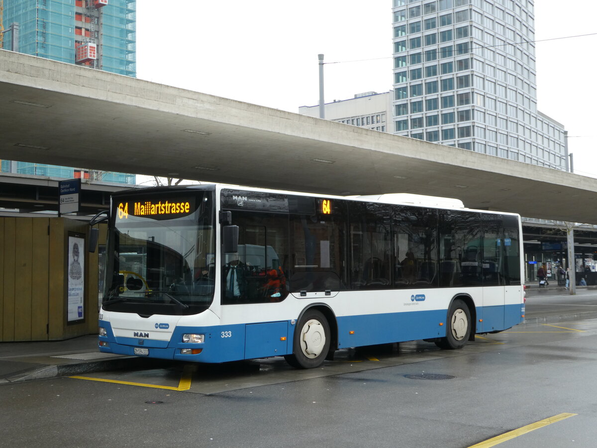 (243'498) - VBZ Zrich - Nr. 333/ZH 594'333 - MAN/Gppel am 7. Dezember 2022 beim Bahnhof Zrich Oerlikon