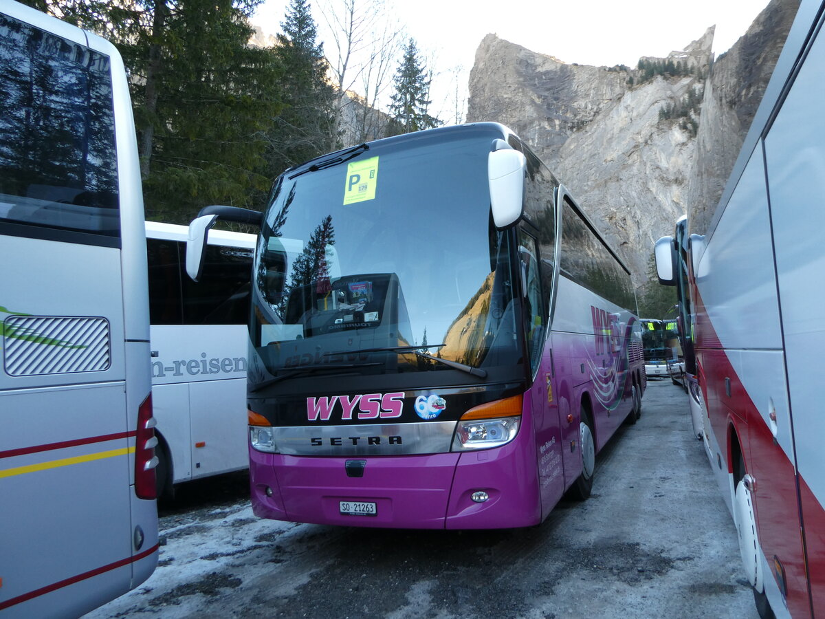 (244'684) - Wyss, Boningen - SO 21'263 - Setra (ex Nr. 50) am 7. Januar 2023 in Adelboden, Unter dem Birg