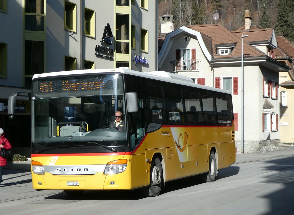 (245'108) - PostAuto Graubnden - Nr. 26/GR 168'604/PID 4362 - Setra (ex Terretaz, Zernez; ex Gessinger, Bad Ragaz) am 18. Januar 2023 in Ilanz, Poststrasse