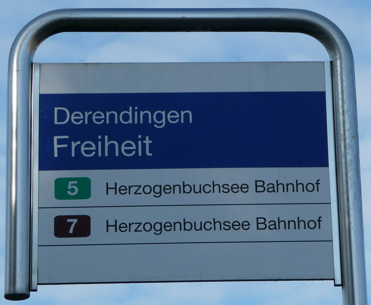 (245'200) - BSU-Haltestellenschild - Derendingen, Freiheit - am 21. Januar 2023