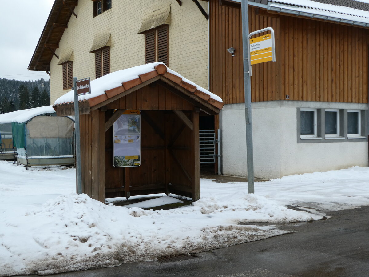 (245'678) - PostAuto-Haltestelle am 2. Februar 2023 in La Cte-aux-Fes, Boles-Vent