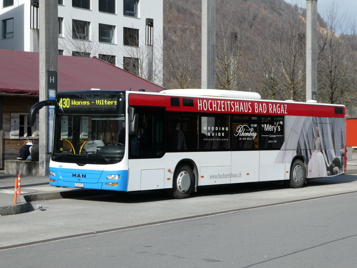 (246'512) - BSW Sargans - Nr. 340/SG 297'513 - MAN am 24. Februar 2023 beim Bahnhof Sargans