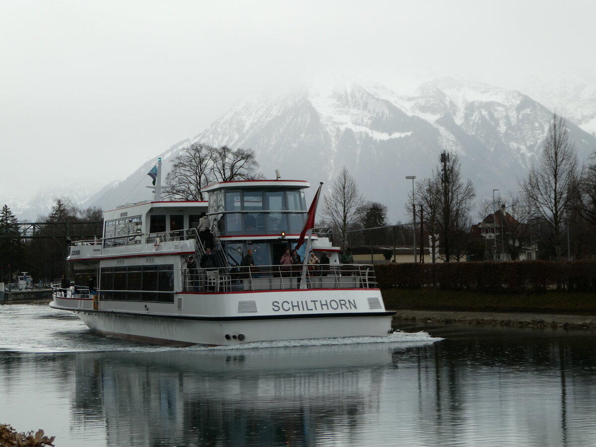 (246'965) - Motorschiff Schilthorn am 8. Mrz 2023 an der Schifflndte Thun