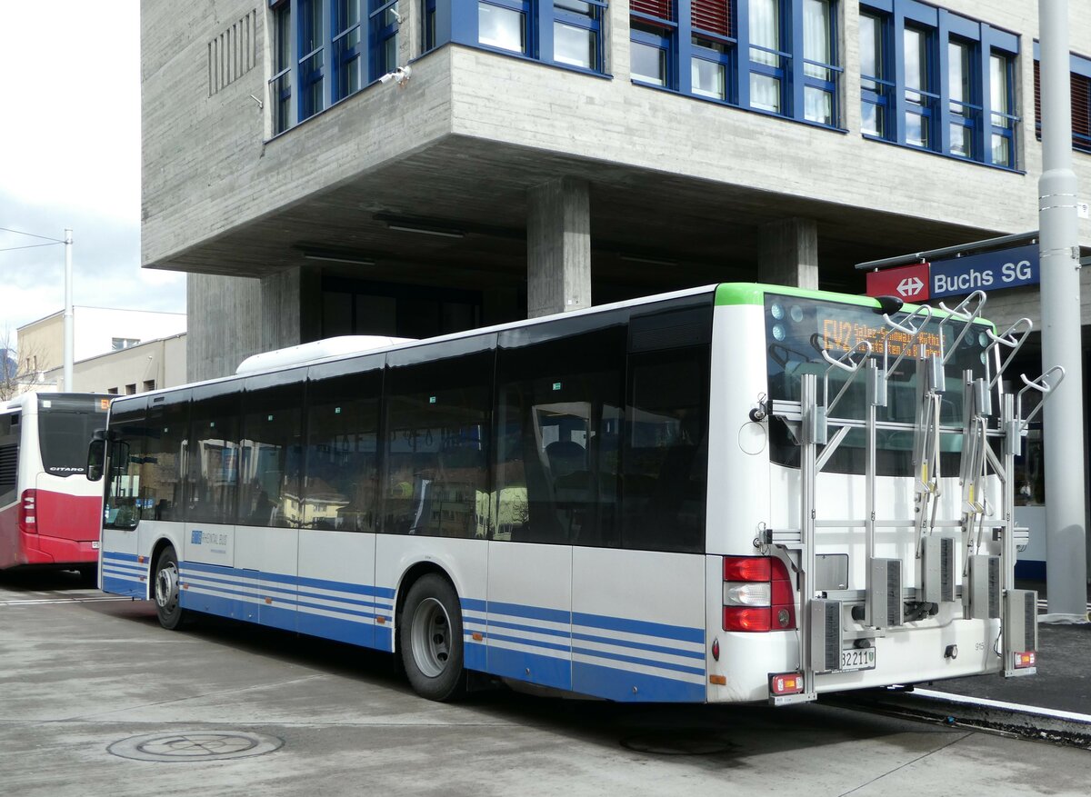 (246'993) - RTB Altstätten - Nr. 915/SG 482'211 - MAN (ex PostBus/A BD 15'345) am 9. März 2023 beim Bahnhof Buchs