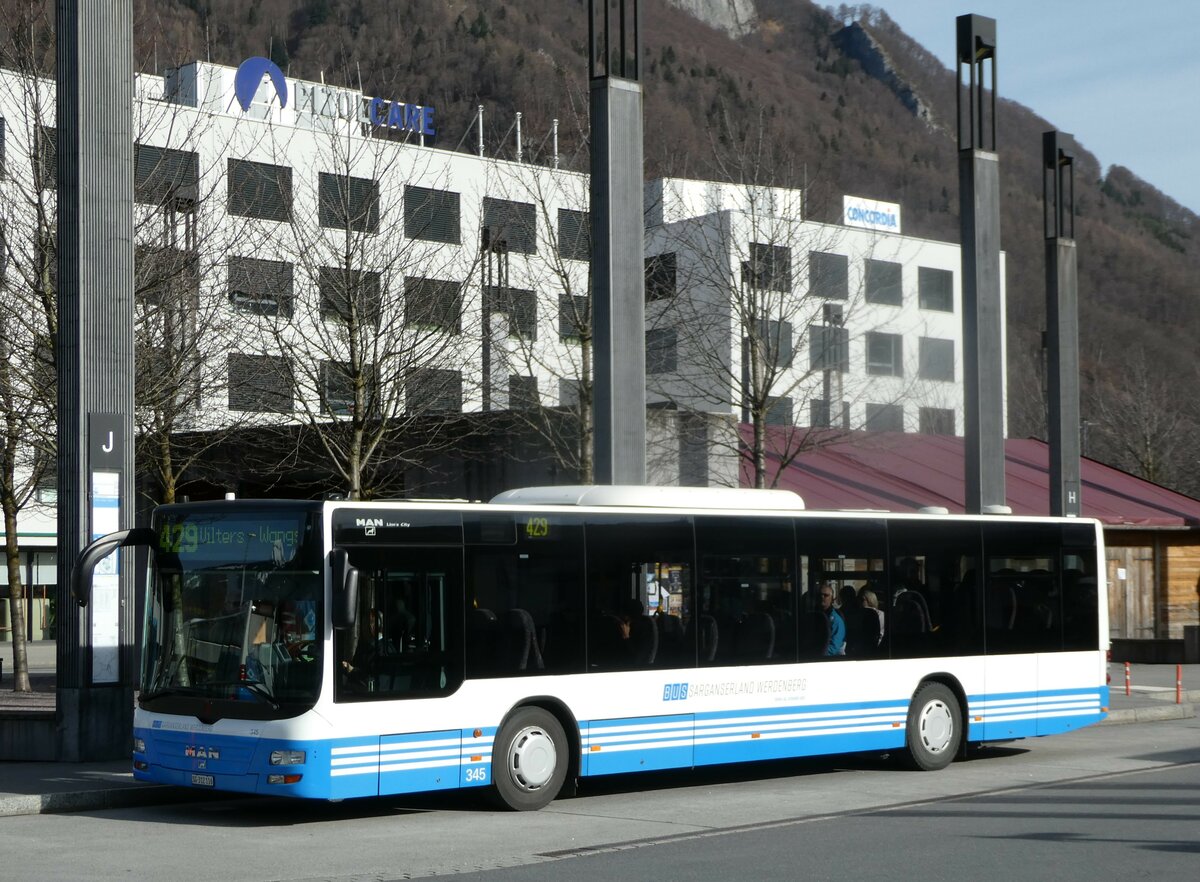 (247'287) - BSW Sargans - Nr. 345/SG 312'116 - MAN am 17. Mrz 2023 beim Bahnhof Sargans